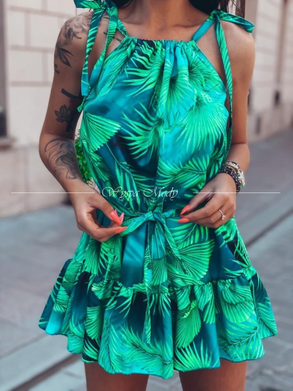 Sukienka mini Malediwy w liście – zielona