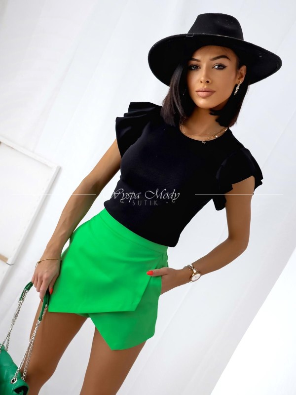 Ribbed blouse with frills - black