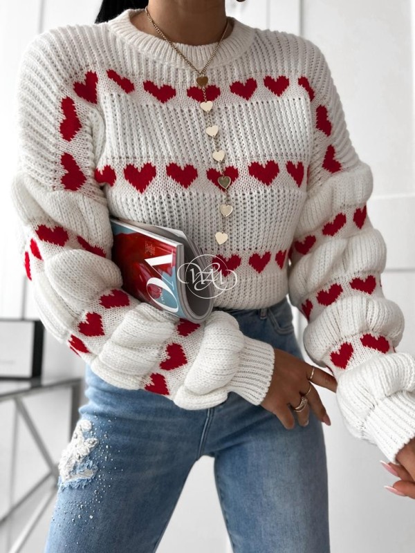 Sweter w serduszka Nicole ecru
