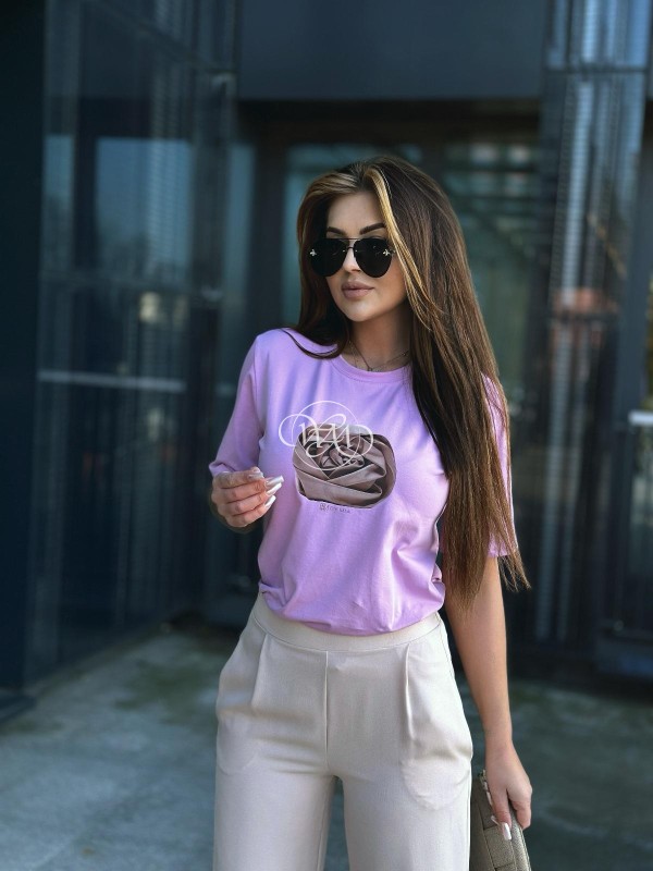 T-shirt Mia Style z różą fiolet