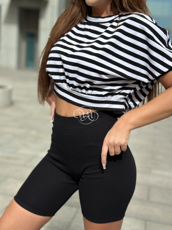 T-shirt Mia Style ze ściągaczem w szerokie paski black